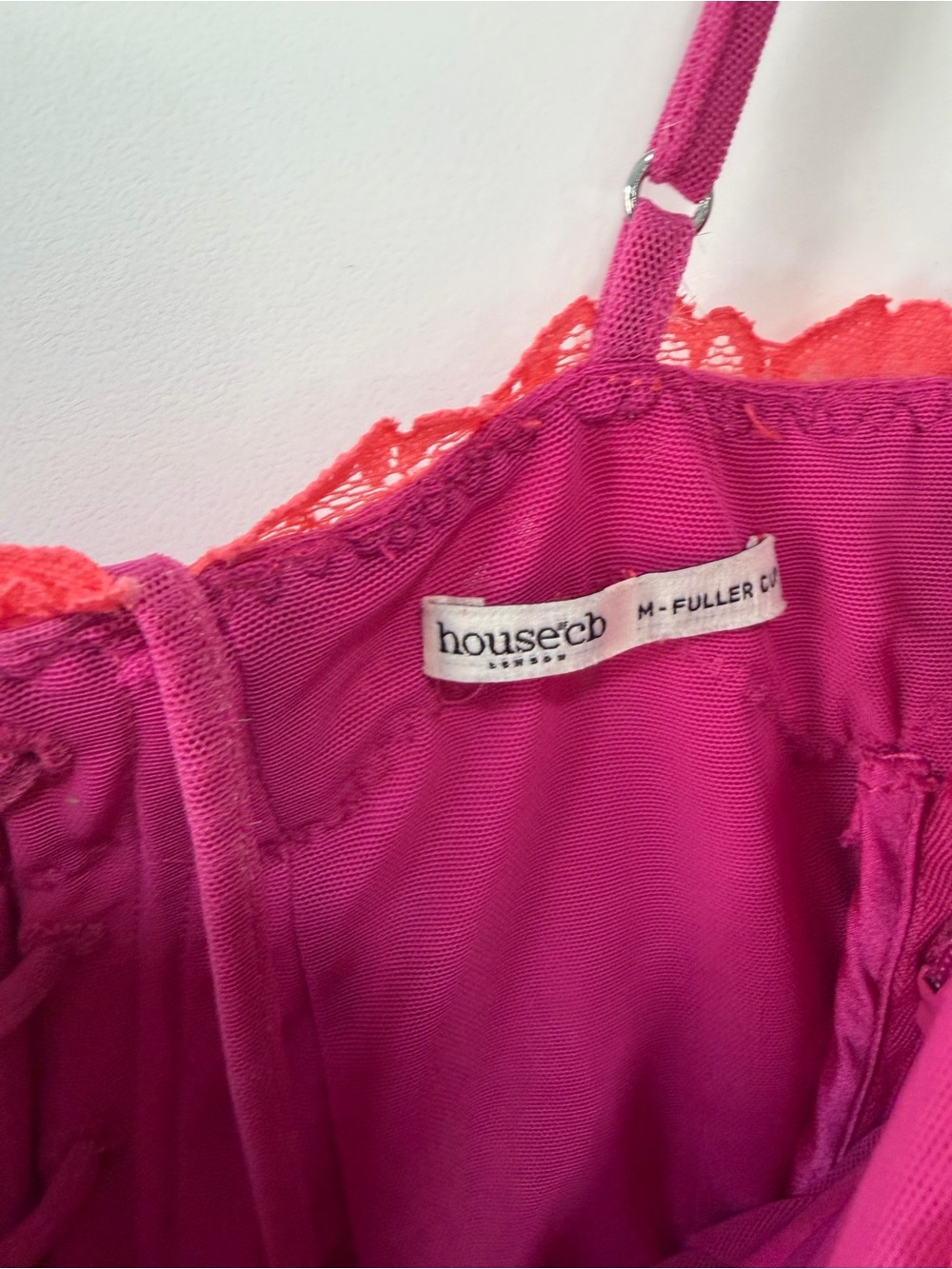 House of CB Hot Pink Maxi Dress with Pale Pink Lace Trim - Picture 3 of 7